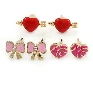 yzWG[EANZT[ eB[YLbYsN{Ebhn[g_[NsNn[gCOZbgbambiniadolescentiskids con fiocco rosa, cuore rosso, rosa scuro cuore orecchini set