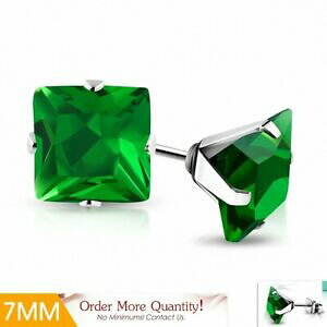 yzWG[EANZT[ GhXeXXNGAsCOpC7mm orecchini a perno quadrati in acciaio inossidabile con smeraldo cz pai