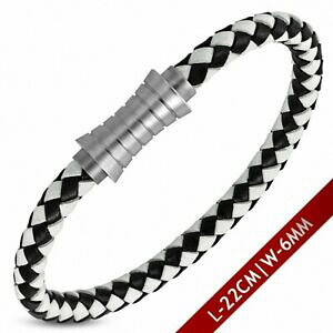 yzWG[EANZT[ uXbgGN[gbZm[utF`A}OjPbracelet en cuir tresse noir blanc fermeture magnetique 22 cm x 6 mm