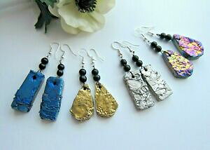 yzWG[EANZT[ y_gCOtbN`^agata in titanio con onice nero, lunghi orecchini pendenti in argento riempito gancio