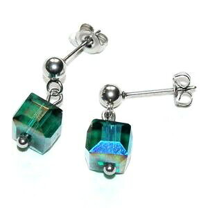 yzWG[EANZT[ erW[COVo[X`[lCL[uO[NX^zeeo bijoux orecchini acciaio argentato chiodo cubo cristallo verde iridescente