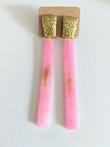 yzWG[EANZT[ sNhbv_OS[hbLCOresina fatto a mano grande glitterate rosa goccia dangle dichiarazione orecchini placcato oro