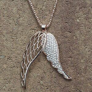yzWG[EANZT[ AWFACXg[CgNX^[YS[hJ[lbNXnuovo 70cm collana con angelo ali e strass cristallo chiarorose gold colori