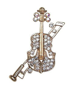 yzWG[EANZT[ uVGsOhBIAVFXgXNX^u~W[Nbroche epingle dore violon et archet strass cristal blanc, musique