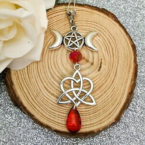 yzWG[EANZT[ Vo[g[bhEBbJgv[gPglbNXn[gy_gfatto a mano dargento tono amp; rosso wicca tripla luna triquetra collana con pende