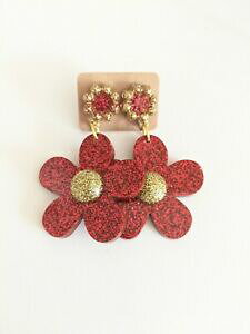 yzWG[EANZT[ Xp[NObhy_gCOS[hS[hbLNX}Xt[resina fatto a mano rosso scintillante orecchini pendenti oro oro placcato fiore 