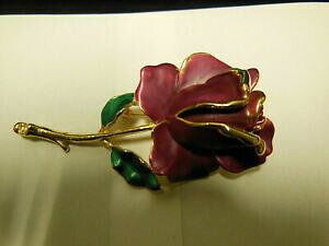 yzWG[EANZT[ ubV[YvPGBe[WptFO[Z`[gbroche rose plaque or et email vintage 1980 parfaite longueur 7,5 cm