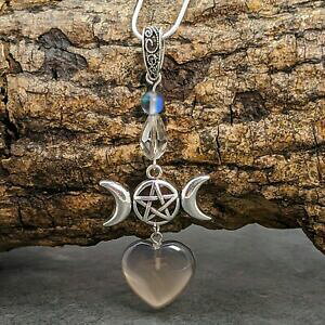 yzWG[EANZT[ n[gO[AQ[gEBbJVo[g[gv[n[gy_glbNXfatto a mano tono argento wicca tripla luna cuore ciondolo collana in agata gr