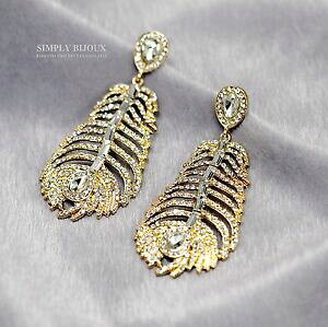 yzWG[EANZT[ costume fashion orecchini clip cristallo oro pendente piuma big matrimonio yw5 retro
