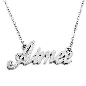 yzWG[EANZT[ NX}XNX}XGC~[zCgS[hbLlbNXaimee 18ct bianco oro placcatura collana con nomecompleanno natale xmas regali