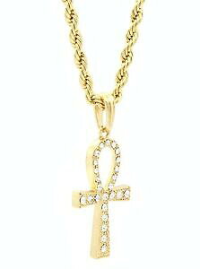 yzWG[EANZT[ YS[hv[gGWvgANqbvzbvy_g`F[lbNXmens gold plated egiziano ankh cz ciondolo hiphop 24 corda collana catena