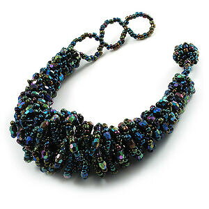 yzWG[EANZT[ KXr[YeNX`uXbgtrama grossa bracciale con perline di vetro pavone colorato