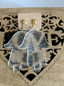 yzWG[EANZT[ t@eB}rbOhbv_OS[hbLCOfatto a mano mano fatima grande goccia dangle orecchini di resina trasparente placcato oro