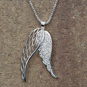 yzWG[EANZT[ AWFACXg[CgNX^Vo[J[lbNXnuovo 70cm collana con angelo ali e strass cristallo chiaroargento colori