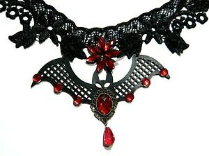 �y���������z�W���G���[�E�A�N�Z�T���[ �O���[�g���@���p�C�A�o�b�g�s�b�c�H�W���R�����b�h�n���E�B���S�V�b�N�J���[grande pipistrello vampiro pizzo girocollo 17 rosso halloween collare gotico