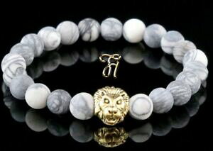 yzWG[EANZT[ WrXzCgO[S[fCIwbhuXbguXbgjaspis bianco grigiodorata leone testa bracciale bracelet perle bracciale 8mm