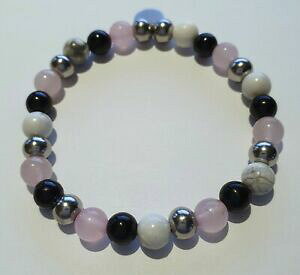 yzWG[EANZT[ uXbgGp[~[gNH[c[YILXnECgbracelet en perles naturelles 6 mm quartz rose, onyx et howlite