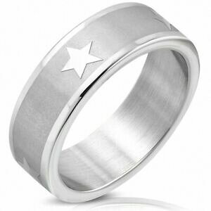 �y���������z�W���G���[�E�A�N�Z�T���[ �}�b�g�X�e�����X�t���b�g�����O78mm anello piatto da quattro stelle in acciaio inossidabile finito opaco