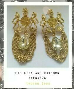 yzWG[EANZT[ CMXbLCIjR[COorecchini con leone ed unicorno, a forma di stemma del regno unito placcati oro