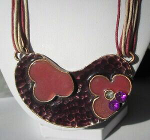 �y���������z�W���G���[�E�A�N�Z�T���[ �R���A�[�r�W���[���g���A�l�R�����b�g�y���f���e�B�t���[�������[���[�Ycollier bijou retro annees 70 cordelettes pendentif email mauve vieux rose 3467