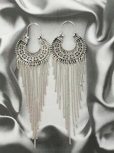 yzWG[EANZT[ u[NhCNI[AWeA[fRVZ||^bZnCp[Oboucles doreilles creole argente art deco cisele pompon tassel hyper long d