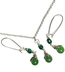yzWG[EANZT[ Vo[O[AK^OXp[lbNXCOZbgWF`F[argento verde agata amp; vetro perlina collane orecchini set gemma 457cm chain