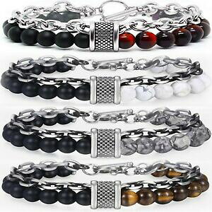 �y���������z�W���G���[�E�A�N�Z�T���[ �X�e�����X�X�`�[���_�u���u���X���b�g�o�C�J�[�p�[�g�i�[�T�[�t�@�[�n�E���X�p�[��lavorato a mano doppio bracciale biker partner surfista howlith perle in acciaio in