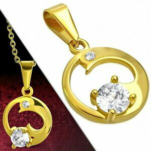 �y���������z�W���G���[�E�A�N�Z�T���[ �y���f���e�B�t�G���A�V�G�h���Z���N���A�x�b�N�h�[�t�B���Z���e�B�_���X�g���Xpendentif en acier dore cercle avec dauphin serti dun strass