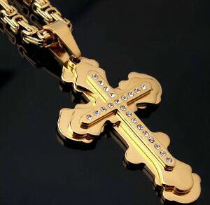 �y���������z�W���G���[�E�A�N�Z�T���[ �����Y�l�b�N���X�N���X�X�e�����X�`�F�[���S�[���h�C�G�X�y���_���gda uomo collana croce in acciaio inox catena 18k oro riempito gesu ciondolo 24