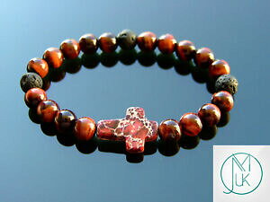yzWG[EANZT[ bh^CK[XACWXp[NXi`WFXg[q[OuXbgred tigers eye jasper cross naturale gemstone bracciale guarigione elasticizza