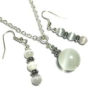 【送料無料】ジュエリー・アクセサリー ホワイトアイグラスパールシルバーネックレスイヤリングセットヴィンテージgatto bianco occhio vetro perlina collana argento orecchino set 559cm vintage