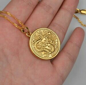 yzWG[EANZT[ S[hRChST[NS[hbLlbNX`F[moneta doro cerchio drago collana placcato oro 18k catena uk