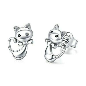 yzWG[EANZT[ Vo[X^[O[uCO925 argento sterling gatto orecchini a lobo piccoli animali per le donne