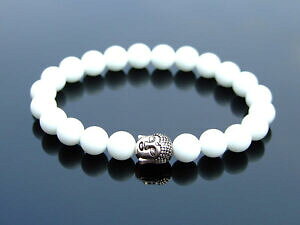 yzWG[EANZT[ ub_T^zCgAK^i`WFXg[uXbgq[Obuddha satinato bianco agata naturale gemstone bracciale guarigione 69 elasticizzata