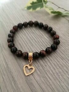 yzWG[EANZT[ WFXg[bh^CK[XAC`[n[gXgb`uXbgr[Ynatural gemstone red tigers eye, cuore charm, perline braccialetto elastico stretch