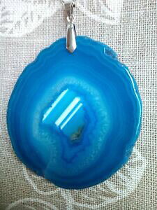 yzWG[EANZT[ `F[XCXAK^y_gbellissima fetta agata druzy ciondolo con catena gratis pamp;p o7
