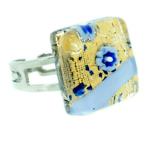 yzWG[EANZT[ FlcBA[mIAY[~tBI[XNGAKXOanello di vetro di murano oro e azzurro millefiori quadrato da venezia 15cm x 15cm
