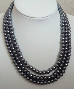 �y���������z�W���G���[�E�A�N�Z�T���[ �X�g�����h�_�[�N�O���[�K���X�N���[�W���O�p�[���l�b�N���X18 19 20 3 strand 8mm grigio scuro vetro collana di perle di chiusura ma32