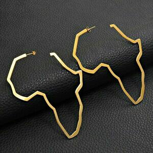 �y���������z�W���G���[�E�A�N�Z�T���[ �A�t���J�}�b�v�S�[���h�t�[�v�C�������Owomens very large 11cm africa map motherland gold hoop earrings