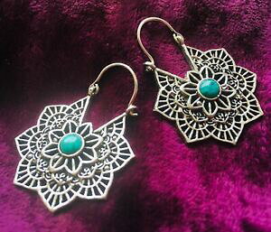 yzWG[EANZT[ Vo[bLt[t[vCO^[RCYWF}{ztFXeBoargento placcato fiore orecchini a cerchio amp; turchese gemmaboho, festival, donna r