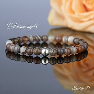 yzWG[EANZT[ {ciAK^Vo[X^[Or[Y`Nq[OuXbg6mm naturale botswana agata argento sterling con perline bracciale guarigione chakra