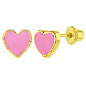 yzWG[EANZT[ bLS[hGisNn[gK[YK[YobNCO18k placcato oro smalto rosa cuore ragazze bambini vite retro orecchini