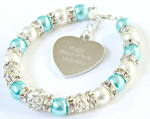 �y���������z�W���G���[�E�A�N�Z�T���[ �p�[�\�i���C�Y�u���C�_���n�[�g�`���[���u���X���b�gpersonalised mother of bride wedding bridal engraved heart charm bracelet gift