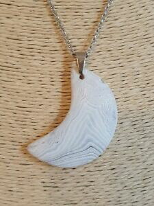 yzWG[EANZT[ AK^zCg}bgWFXg[y_glbNXXeXX`[`F[bella agata bianca opaca gemstone ciondolo collana catena in acciaio inox