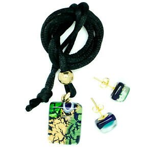 yzWG[EANZT[ [mKXy_gCOZbgO[S[hzCg~tBI[FlcBAvetro di murano ciondolo orecchini set verde oro bianco millefiori