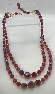 �y���������z�W���G���[�E�A�N�Z�T���[ �t�@�Z�b�g�_�u���X�^���h�o�b�N���l�b�N���Xvintage red iridescente faseted doppio stand piuttosto fibbia collana