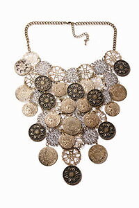 yzWG[EANZT[ S[WX`F[lbNXRCv[gsplendida collana catena di rame w ornamentale monete e forme floreali piastre t255