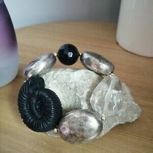 yzWG[EANZT[ gX`[pNeNX`r[YpNuXbgretro mod steampunk trama grossa nero argento ossidato con perline elastico bracciale punk