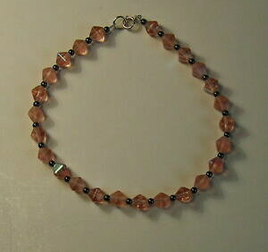 yzWG[EANZT[ X^[OVo[w}^CgKXCgsNuXbginsolito braccialetto rosa chiaro vetro ematite argento sterling 925 fatto a mano