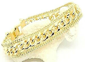 yzWG[EANZT[ S[hEGbWuXbg19cm placcato oro tre bracciale bordo riga con foldover chiusura larghezza 15mm 428g